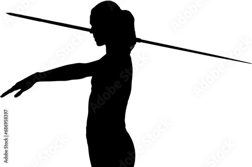 Digital png illustration of silhouette of sportswoman with pole on transparent background