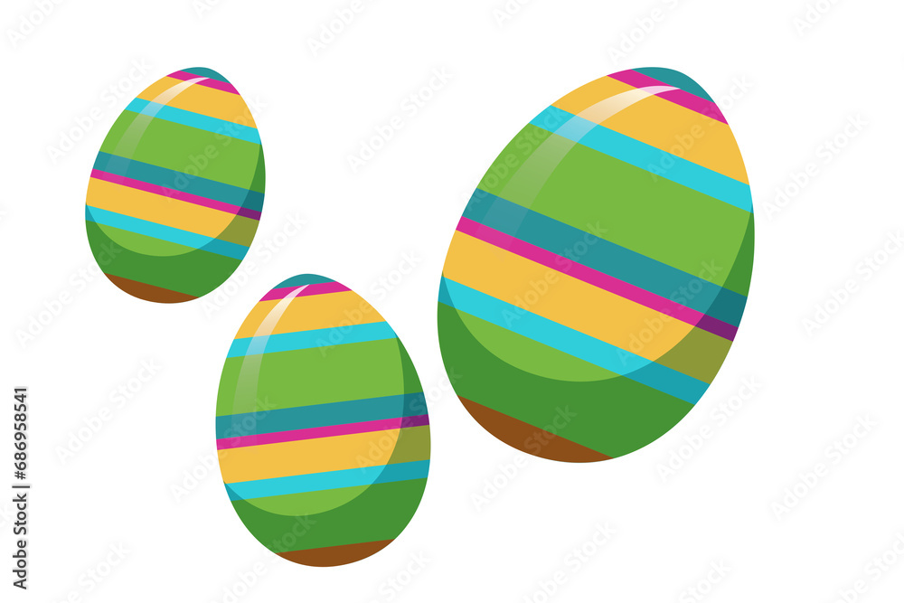 Digital png illustration of colourful easter eggs on transparent background