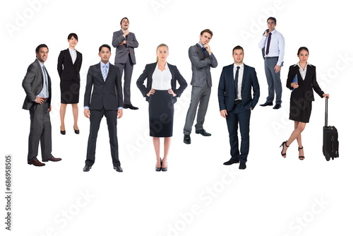 Digital png photo of diverse business people standing on transparent background