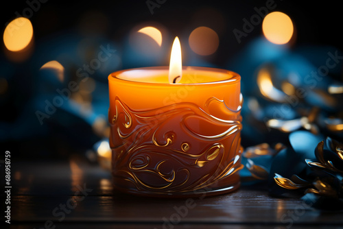 A close-up shot of a candle, Serenity. Mirrorless, Macro lens. Midnight. Still life. Color ai generative