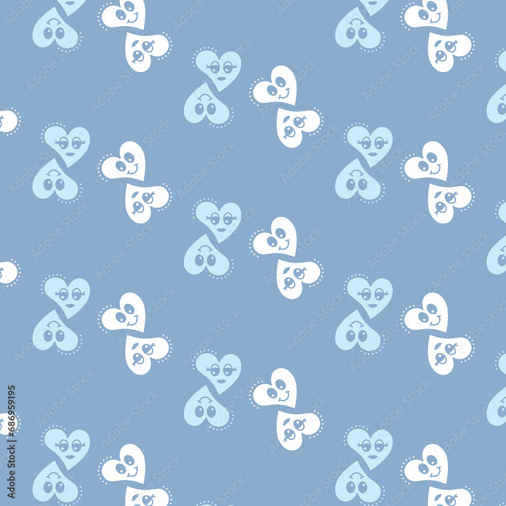 Digital png illustration of blue and white tearts repeated on blue background Digital png illustration of blue and white tearts repeated on blue background