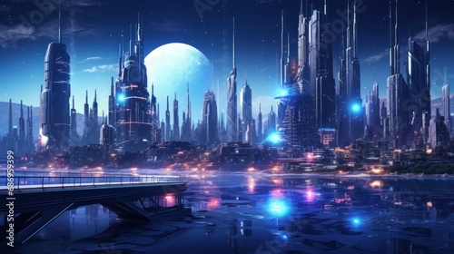 Cyberpunk city at night background wallpaper ai generated image