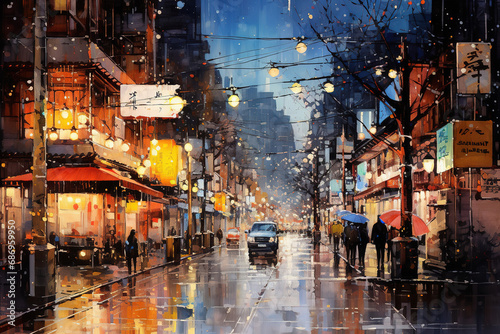 Seoul Korea in watercolor painting photo