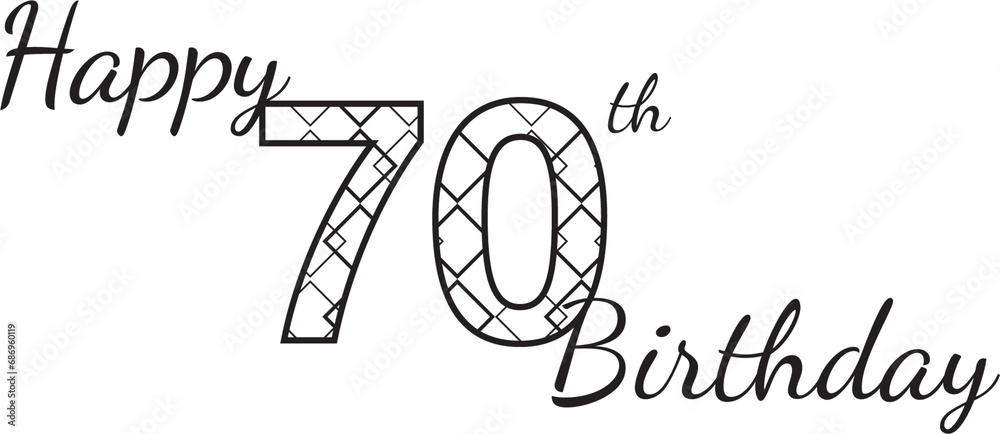 Digital png text of happy 70th birthday on transparent background Stock