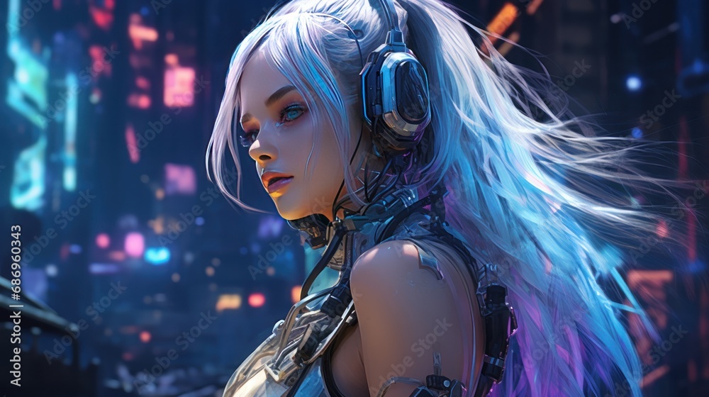 Women fantasy beautiful cyberpunk background wallpaper ai generated image