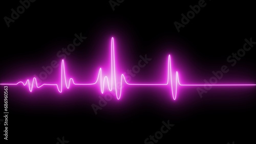 Cardiogram cardiograph oscilloscope screen purple illustration background. Emergency ekg monitoring. purple glowing neon heart pulse.  photo
