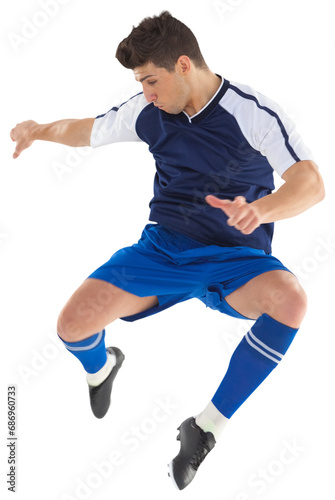 Digital png photo of focused football player jumping on transparent background