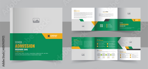 School admission landscape corporate Tri fold business brochure template design layout