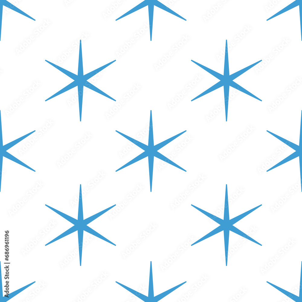 Digital png illustration of blue thin stars repeated on transparent background