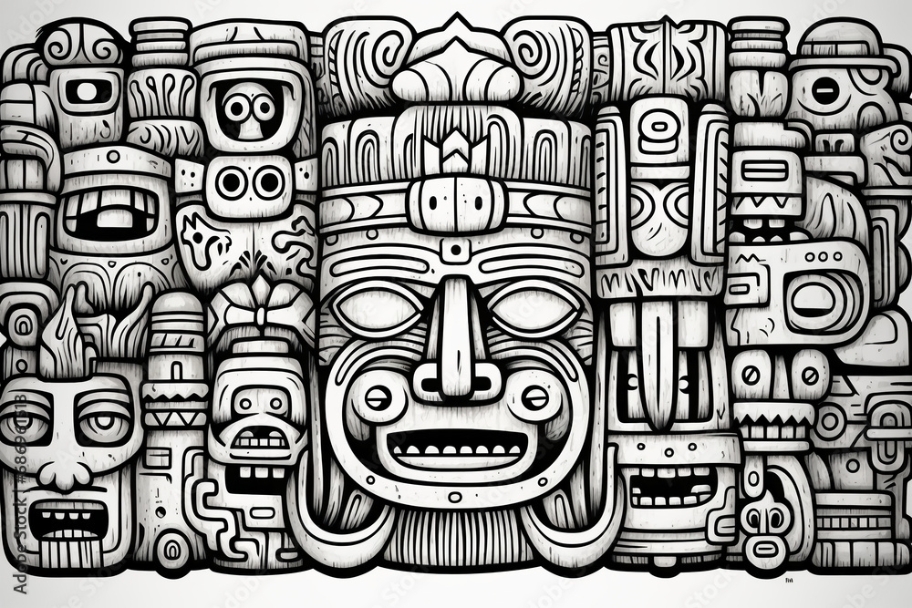 blank page with scenic decorated borders, outline doodle art style, animal totems, spirit guides, high fantasy ai generative blank page with scenic decorated borders, outline doodle art style, animal totems, spirit guides, high fantasy ai generative