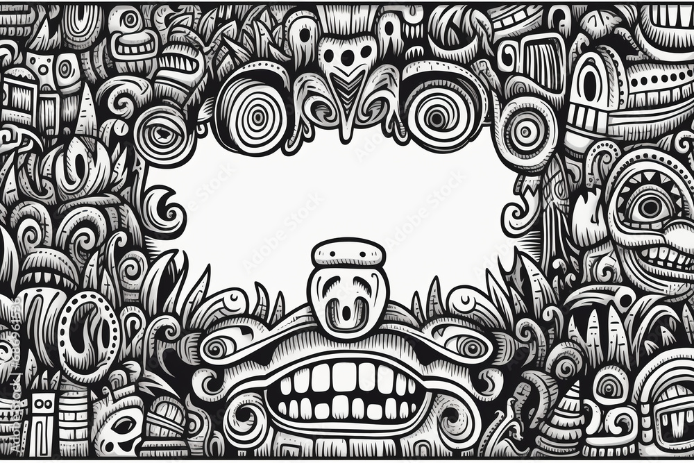 blank page with scenic decorated borders, outline doodle art style, animal totems, spirit guides, high fantasy ai generative blank page with scenic decorated borders, outline doodle art style, animal totems, spirit guides, high fantasy ai generative