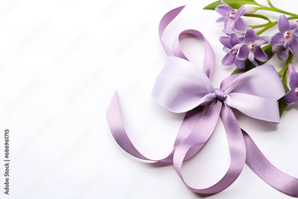 Purple Ribbon and flower. International Women's Day background. Purple Ribbon and flower. International Women's Day background.