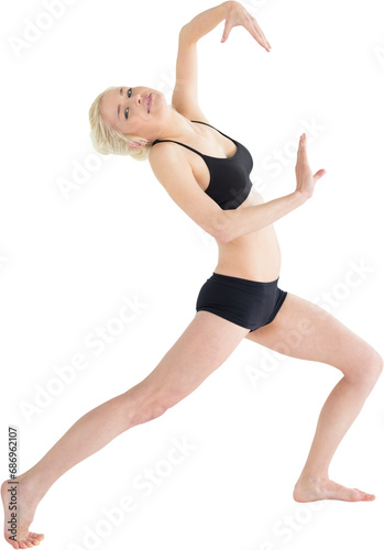 Digital png photo of biracial woman practicing yoga on transparent background