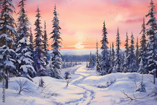Lapland Finland in watercolor painting © arhendrix