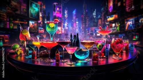 Colorful cocktail drinks with a modern futuristic atmosphere background wallpaper ai generated image