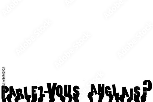 Digital png illustration of hands and parlez- vous anglais text on transparent background photo