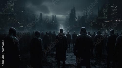Future modern army on the path of darkness background wallpaper ai generated image photo