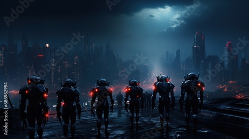 Future modern army on the path of darkness background wallpaper ai generated image © anis rohayati