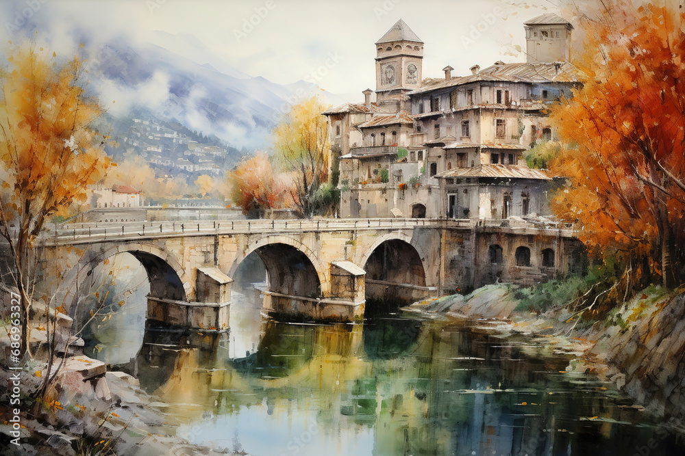 Italy in watercolor painting