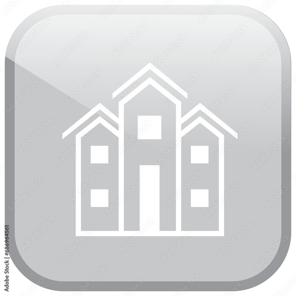 Digital png illustration of grey square with building icon on transparent background