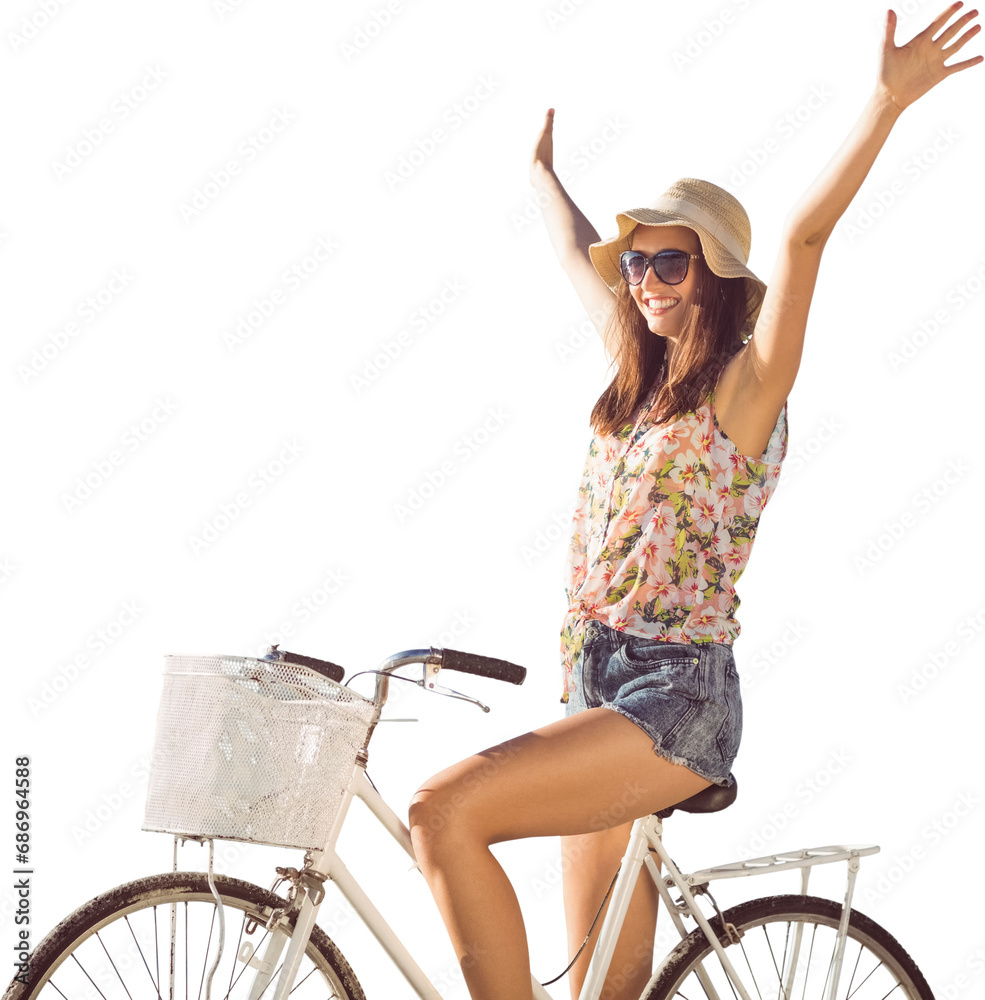 Digital png photo of happy caucasian woman riding bike on transparent ...