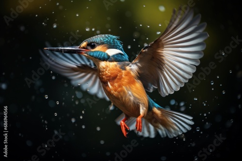 Photo of a kingfisher catching its prey in mid-dive. Generative AI © Aditya