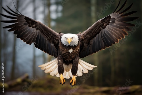 Photo of a majestic bald eagle in flight. Generative AI © Aditya