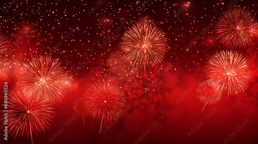 Golden Fireworks on red background, chinese new year concept, ba Golden Fireworks on red background, chinese new year concept, ba