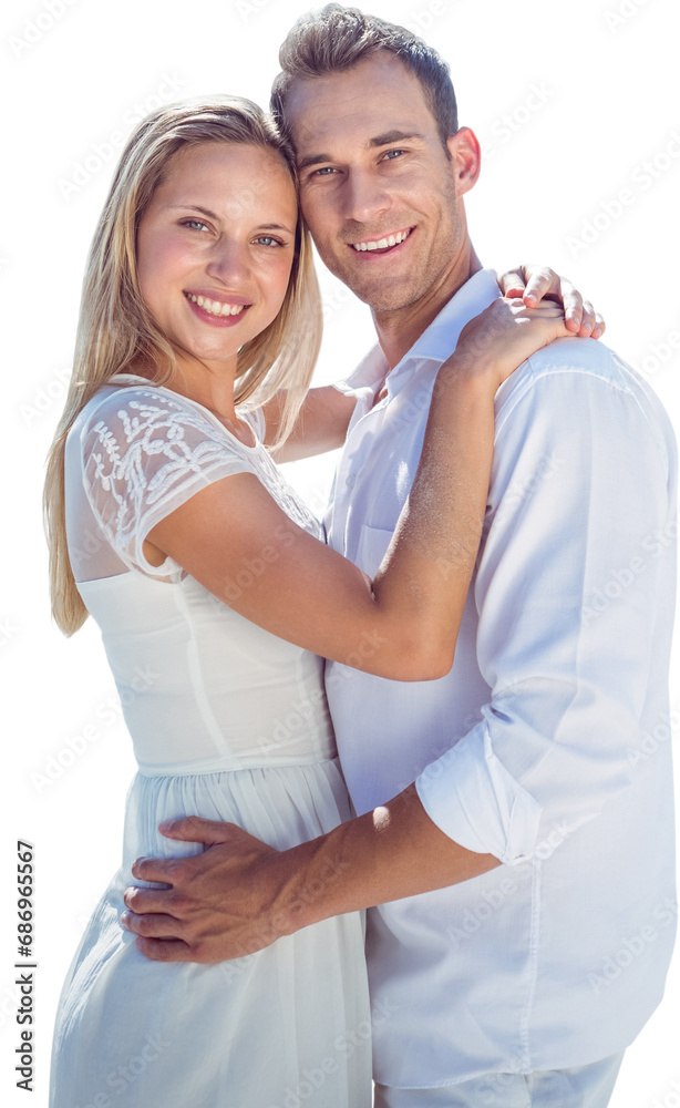 Digital png photo of happy caucasian couple embracing on transparent background