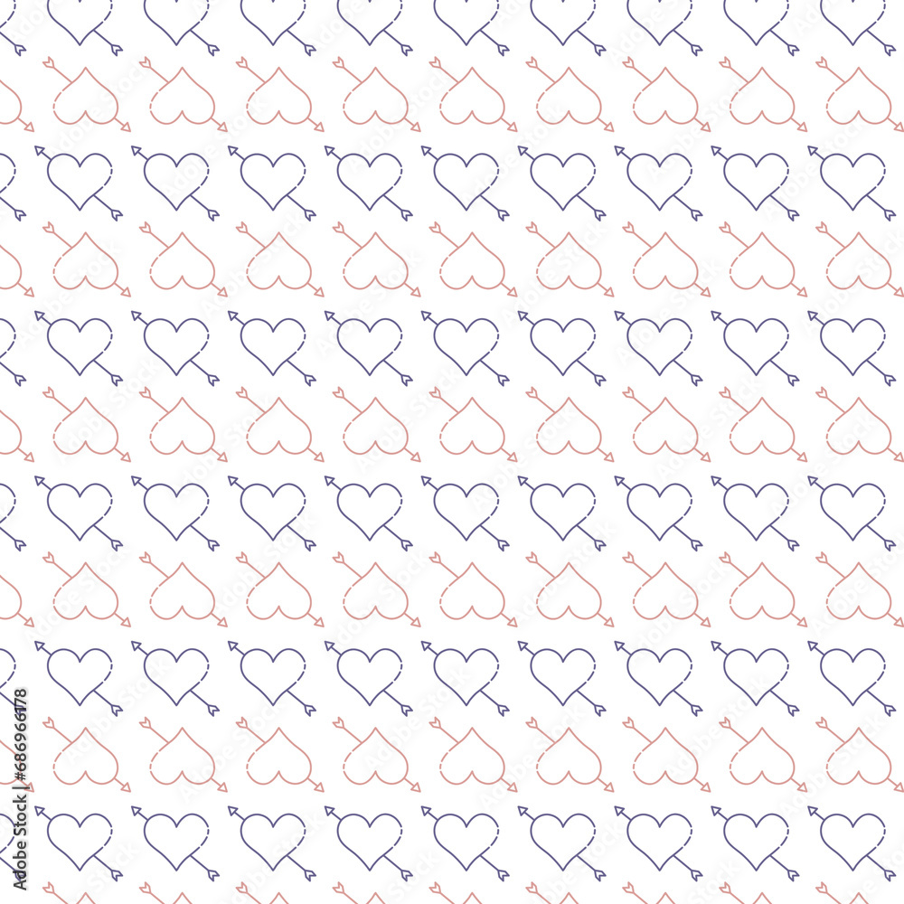 Digital png illustration of pink and purple pattern of repeated hearts on transparent background