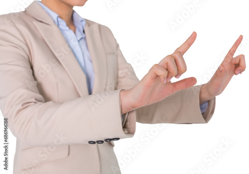 Digital png photo of midsection of asian businesswoman pointing on transparent background