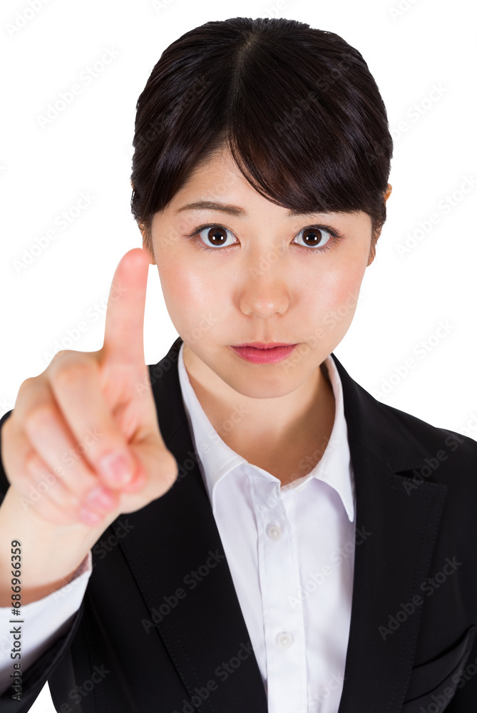 Digital png photo of asian businesswoman pointing on transparent background Digital png photo of asian businesswoman pointing on transparent background