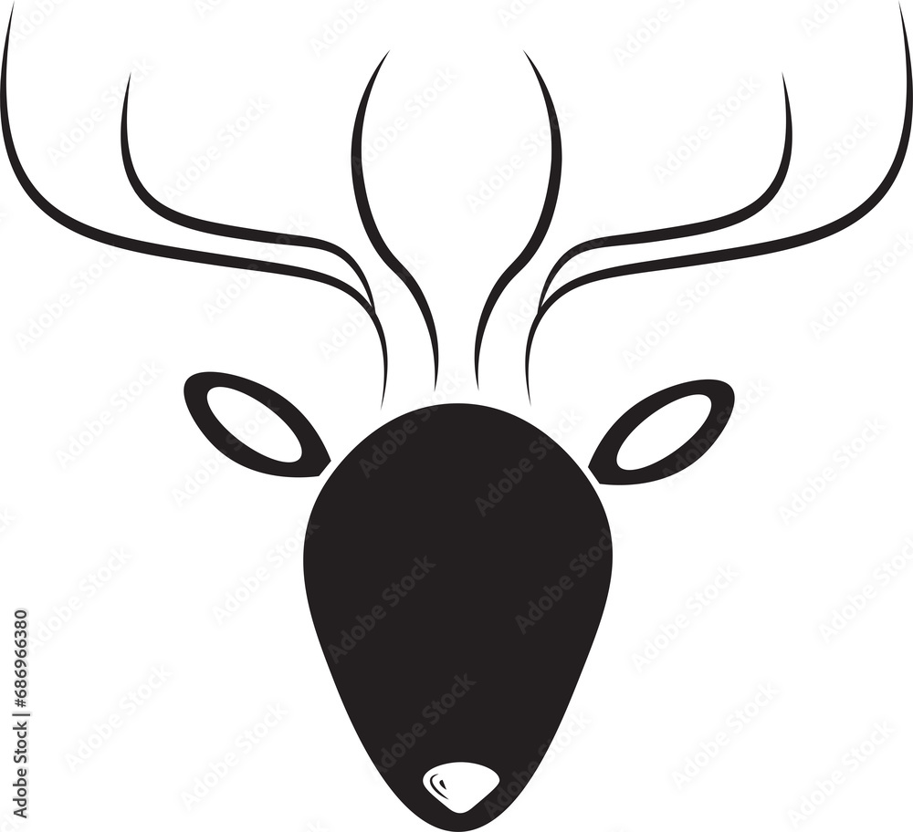 Naklejka premium Digital png illustration of black deer head with antlers on transparent background