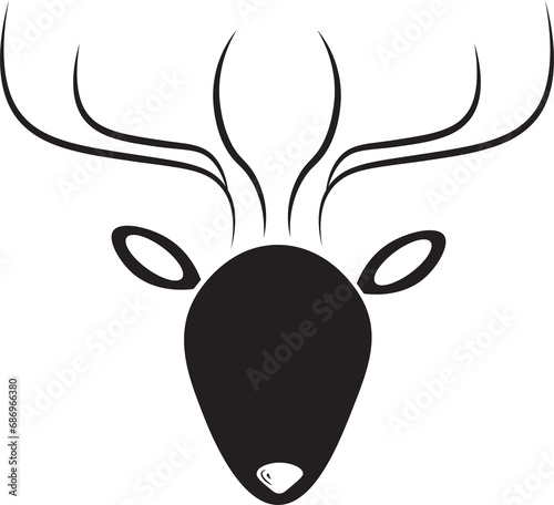 Digital png illustration of black deer head with antlers on transparent background