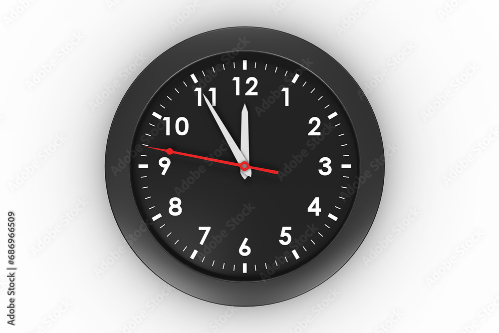 Digital png illustration of black clock with white and red clock hands on transparent background Digital png illustration of black clock with white and red clock hands on transparent background