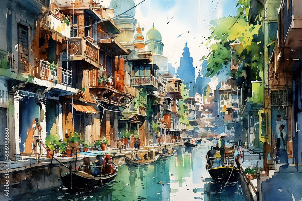 Naklejka premium Bangkok Thailand in watercolor painting
