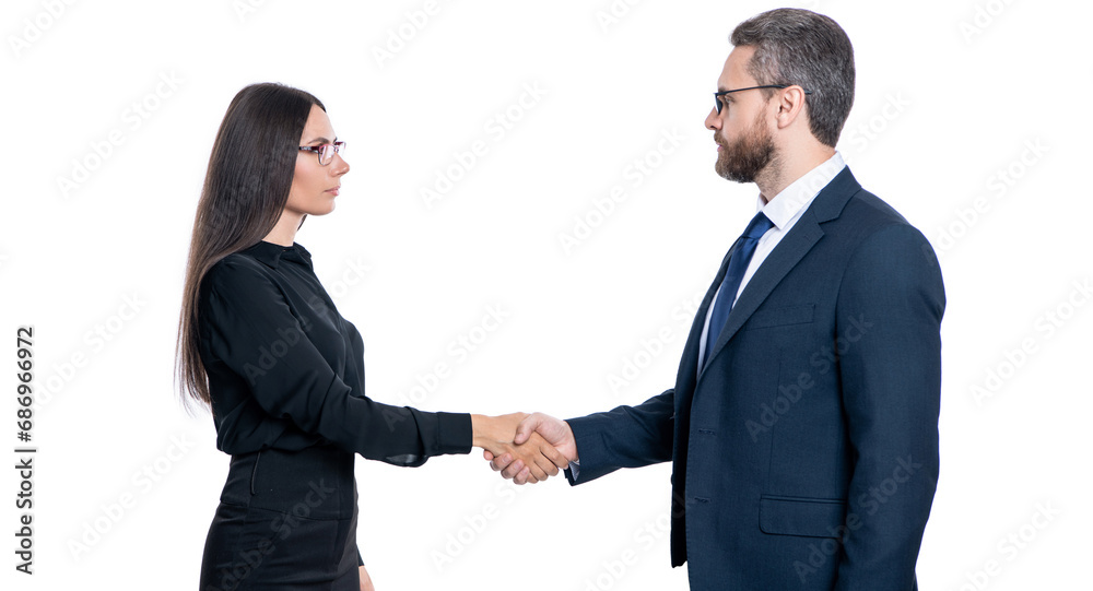 two businesspeople handshaking after successful business deal. business collaboration and partnership. business dealing collaboration isolated on white. collaboration success. Collaborative effort two businesspeople handshaking after successful business deal. business collaboration and partnership. business dealing collaboration isolated on white. collaboration success. Collaborative effort