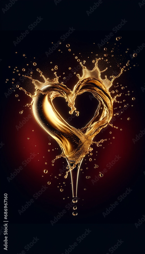 Heart shaped splash of champagne on a dark background Heart shaped splash of champagne on a dark background