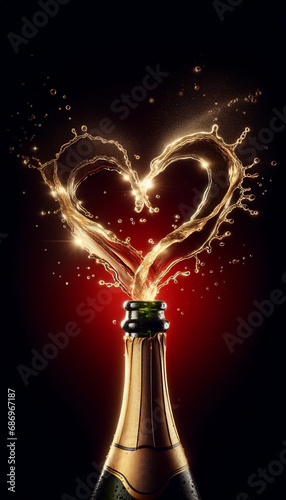 Champagne Bottle with Heart-Shaped Splash, celebration and love concept