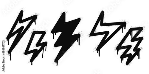 Spray painted graffiti Electric lightning flash, Lightning bolt in black over white. Drops of sprayed thunder bolt symbol. isolated on white background. vector illustration