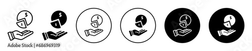Contribution icon. fund or money donation to charity aid symbol set. dollar small contribution to social welfare by charitable donation or financial help vector line logo. contribution support sign