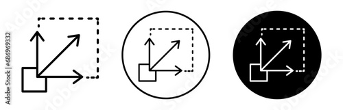 Scalability icon. interface size or window expand or zoom symbol set. draw art graphic square arrows to adjust screen button vector line logo. stretch or flexible scalable sign.  photo
