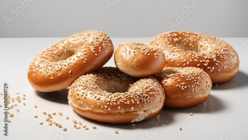 "Three Sesame Seed Bagels: A Hyperrealistic Stock Photo