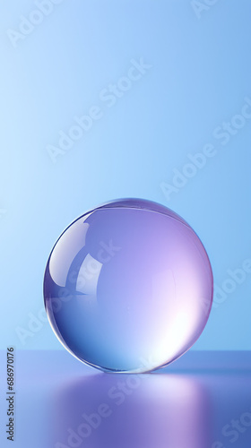 Blue and purple bubble ball on translucent surface in abstract minimalist form  light white and light purple  soft and dreamy depiction