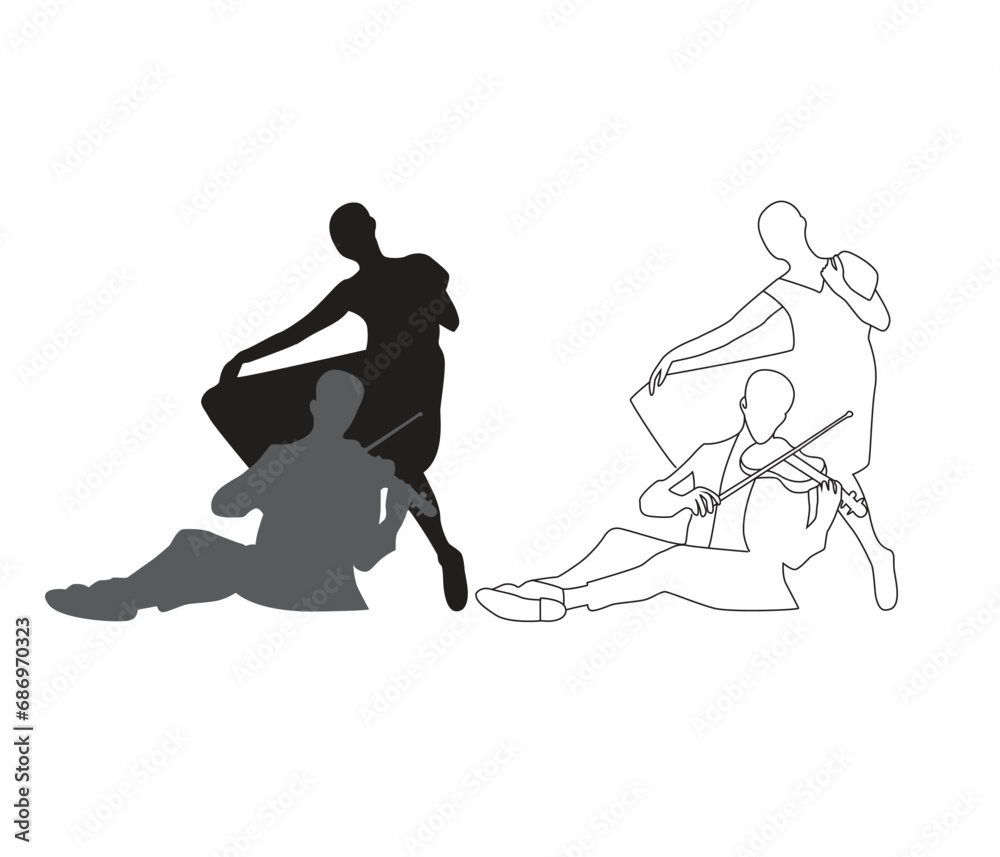 silhouette of a person playing violin and dancing ballerina female vector vector illustration silhouette of a person playing violin and dancing ballerina female vector vector illustration