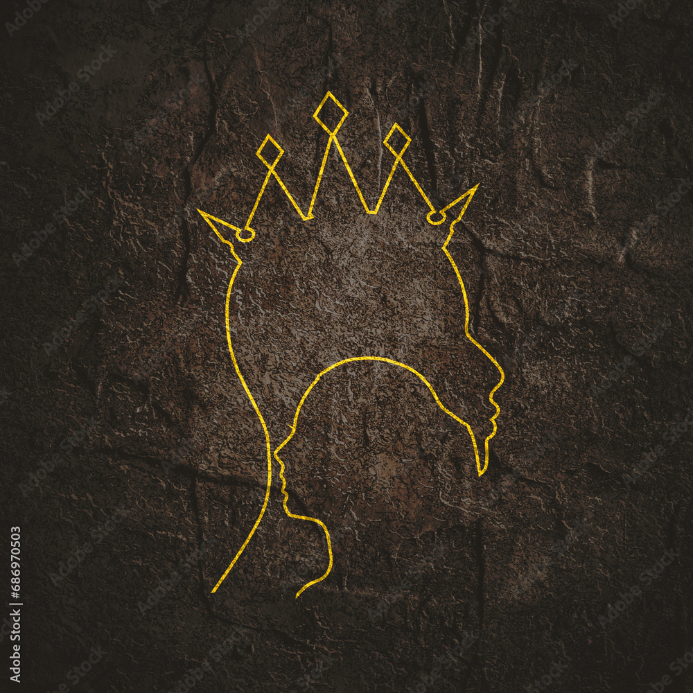 Woman and man head silhouettes. King and common woman. Young couple ...