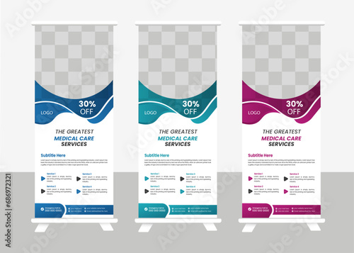 Medical healthcare roll up banner design template.
