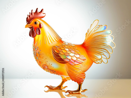 Original AI image of a side view of a chicken in its original form on a farm in daytime.