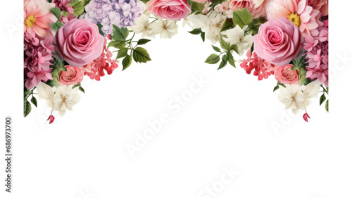 Wedding name copy space for flower text. Floral decorative message frame on transparent background. Isolated.
