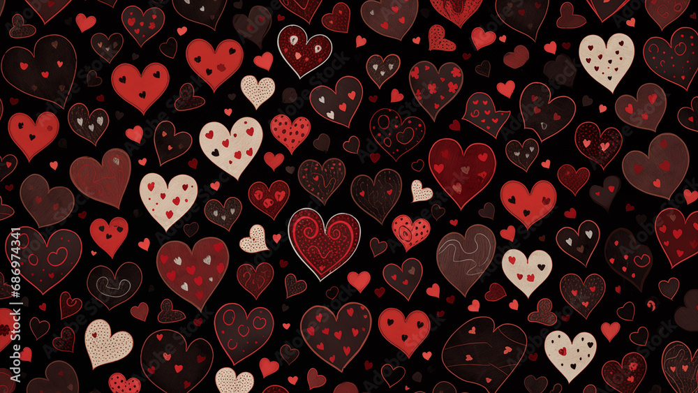Naklejka premium Small and cute heart shape pattern on black background